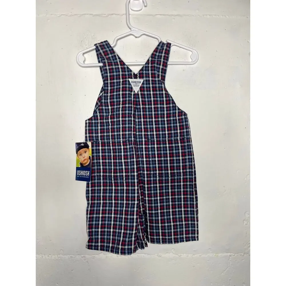 NEW Vintage Oshkosh baby Overalls Plaid Red Blue Size 12 Months